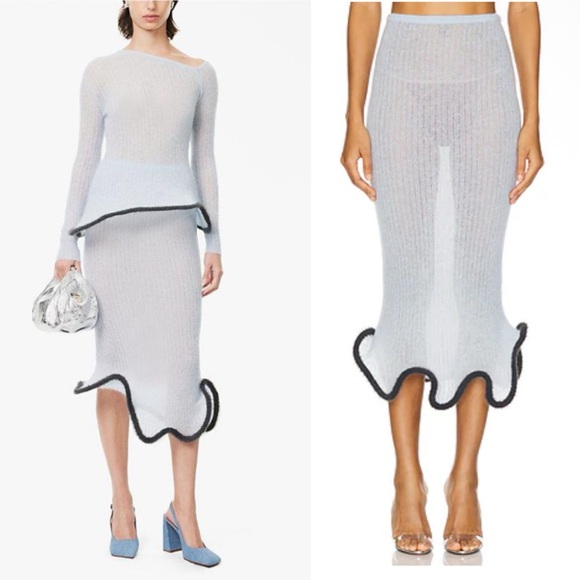 PH5 Ginny Alpaca Wavy Wire-Hem Knitted Midi Skirt in Dreamy Blue size large - Picture 3 of 13